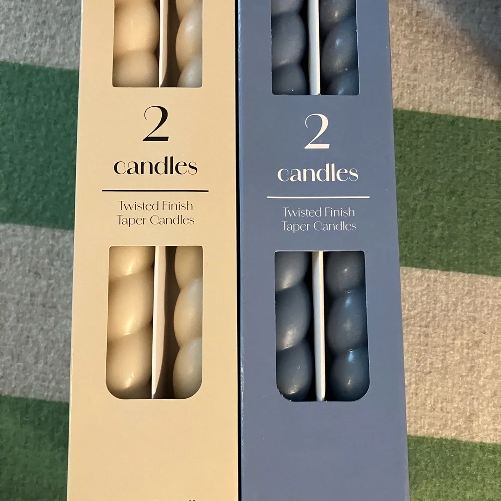 Twisted Finish Taper Candles - Cream and Blue
